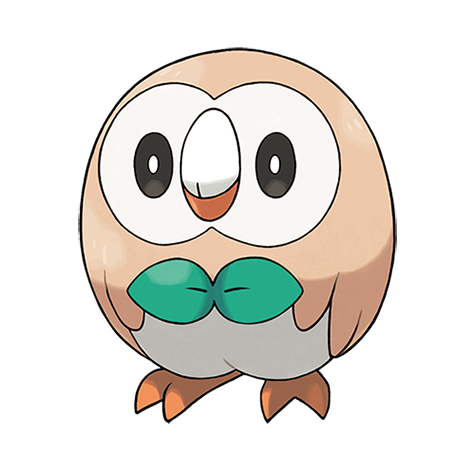 Rowlet - grass/flying type Pokémon #722, official artwork from Pokédex
